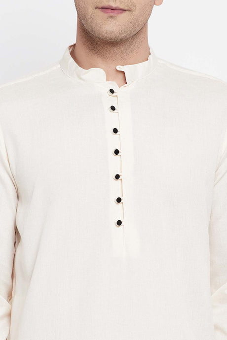 Buy Men's Rayon Solid Long Kurta in Light Cream - Zoom Out