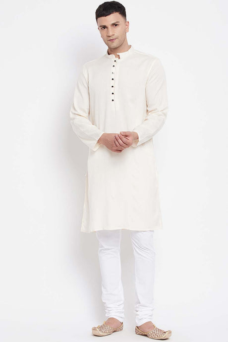 Buy Men's Rayon Solid Long Kurta in Light Cream