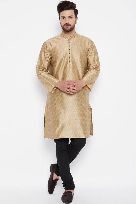 Buy Men's Dupion Art Silk Solid Kurta in Gold