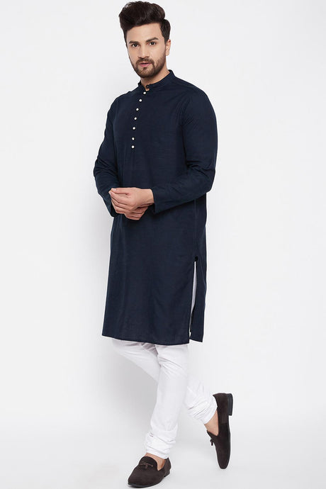 Buy Men's Linen Solid Kurta in Blue