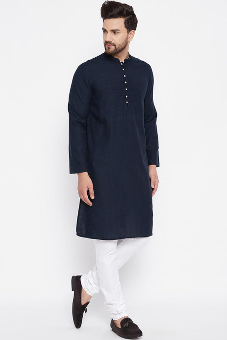 Shop Men's Linen Kurta in Blue