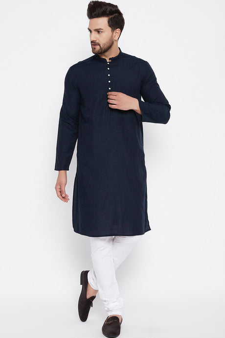 Buy Men's Linen Solid Kurta in Blue