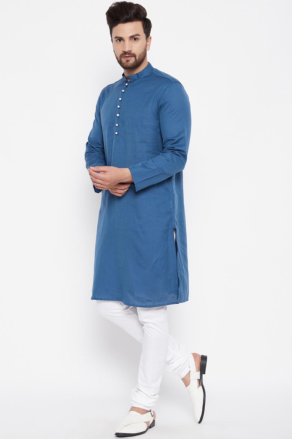 Buy Men's Solid Kurta in Blue