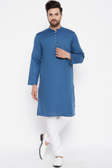Buy Men's Dupion Art Silk Solid Kurta in Blue