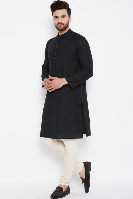 Buy Men's Linen Solid Kurta in Black