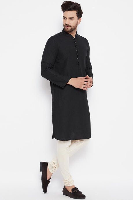 Shop Men's Linen Kurta in Black