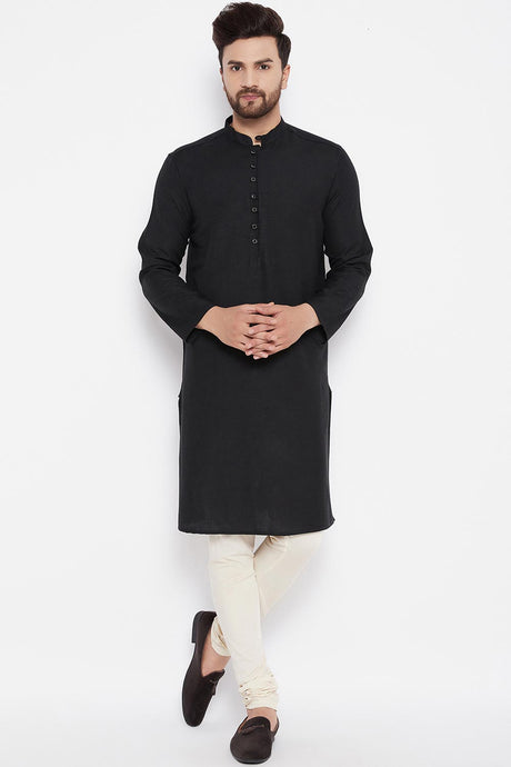 Buy Men's Linen Solid Kurta in Black