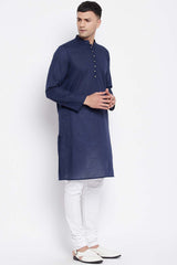 Buy Men's Rayon Solid Long Kurta in Navy Blue - Side