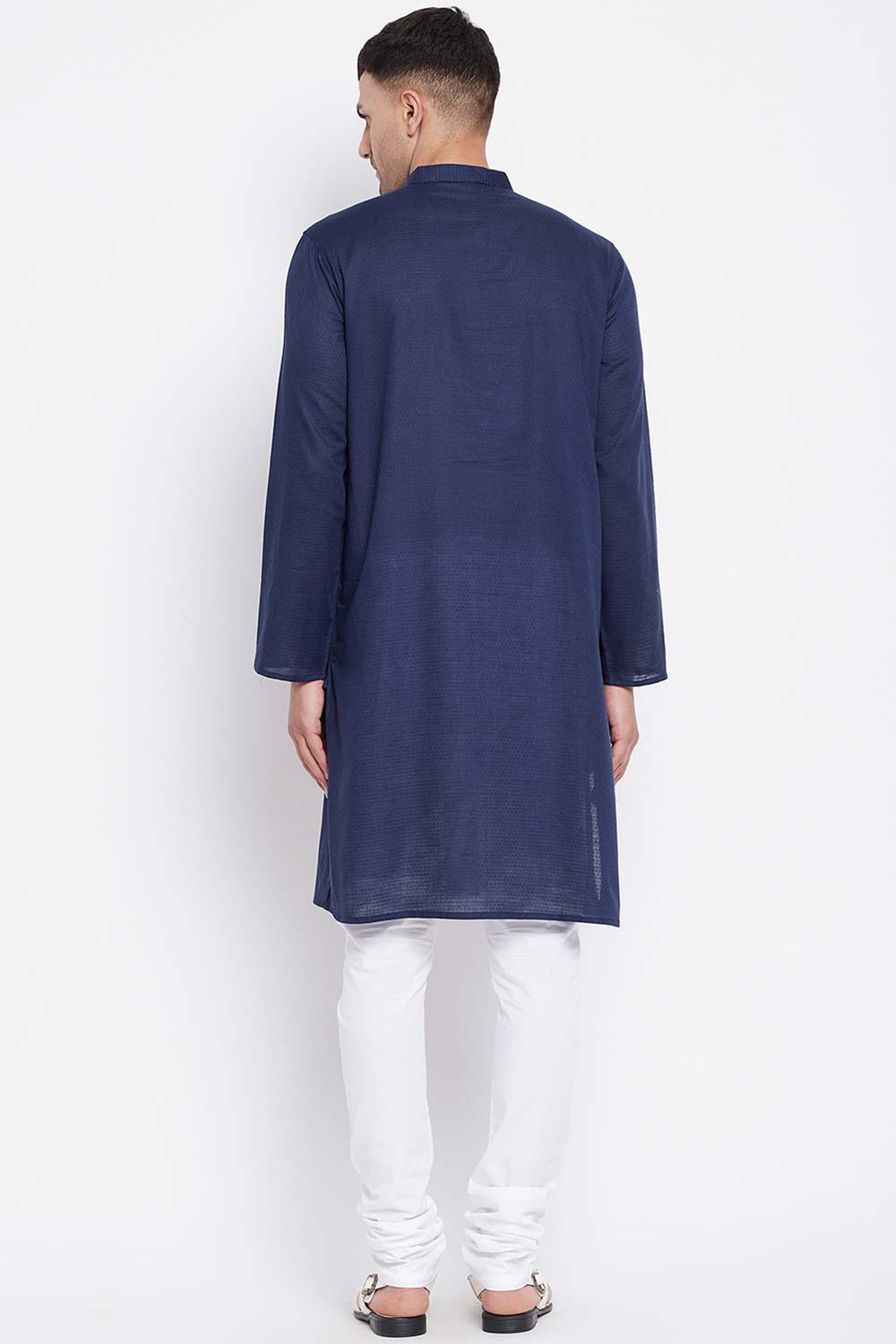 Buy Men's Rayon Solid Long Kurta in Navy Blue - Zoom in
