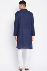 Buy Men's Rayon Solid Long Kurta in Navy Blue - Zoom in