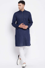 Buy Men's Rayon Solid Long Kurta in Navy Blue