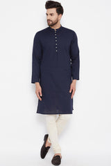 Buy Men's Blended Cotton Solid Kurta in Blue