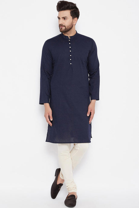 Buy Men's Blended Cotton Solid Kurta in Blue
