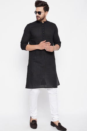 Shop Men Black Solid Kurta Online