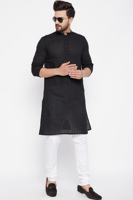 Shop Men Black Solid Kurta Online