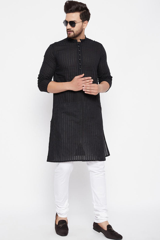Shop Men Black Solid Kurta Online