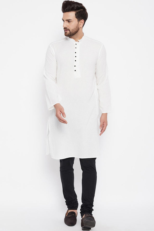 Buy Men's Dupion Art Silk Solid Kurta in White