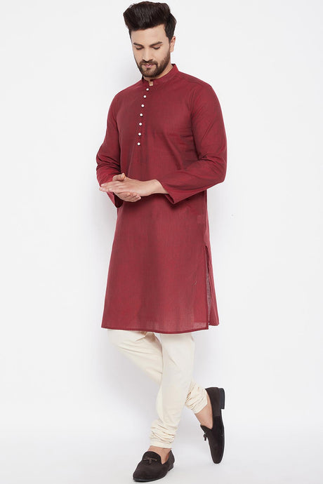 Buy Men's Solid Kurta in Maroon
