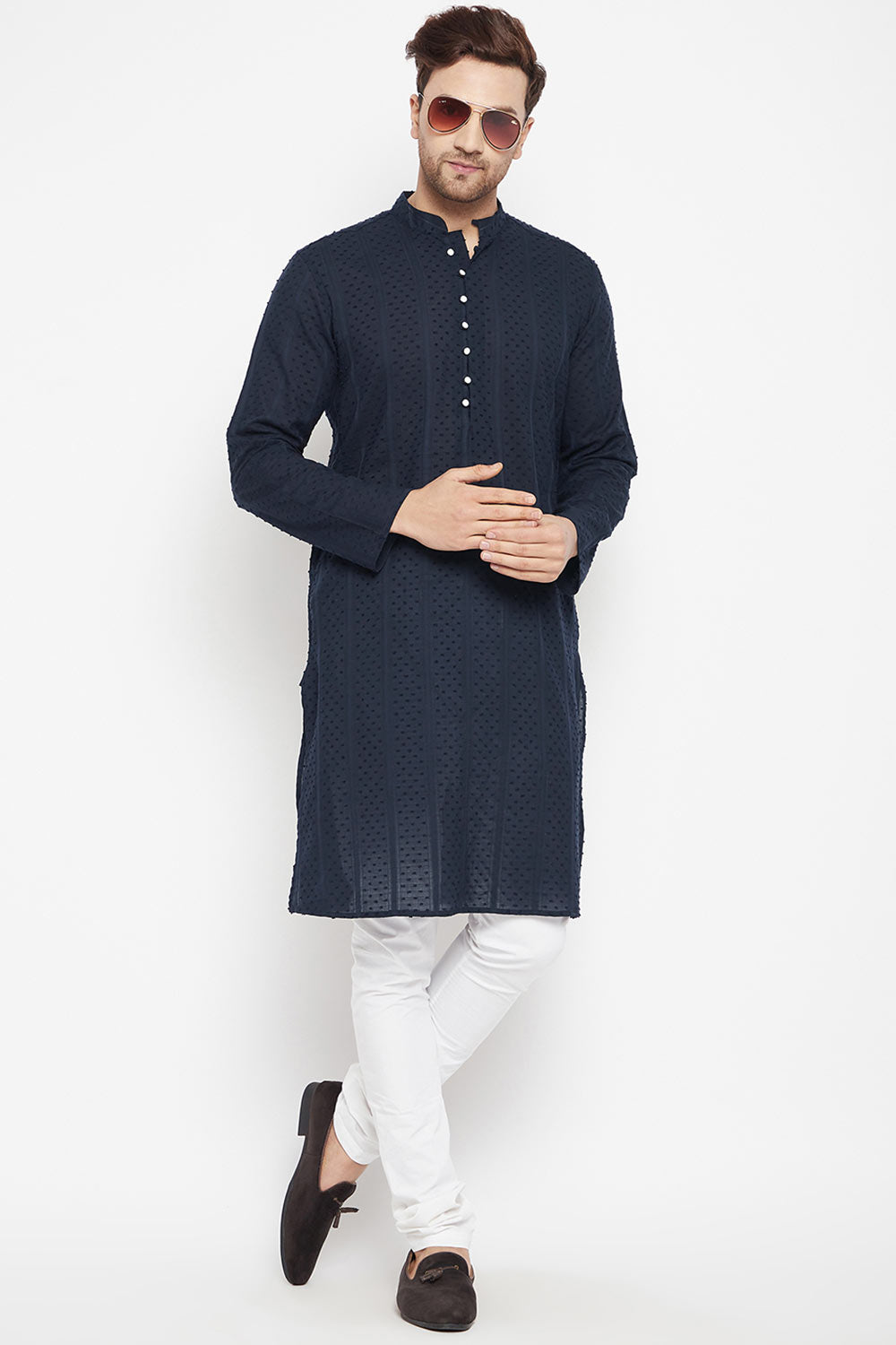 Buy Men's Pure Cotton Solid Kurta in Blue