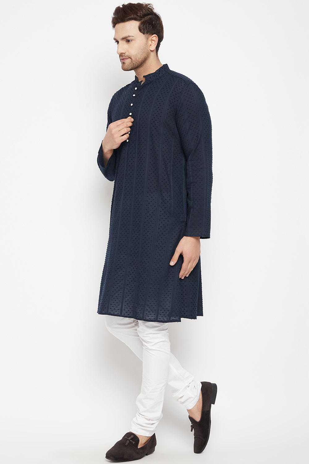 Buy Men's Pure Cotton Solid Kurta in Blue