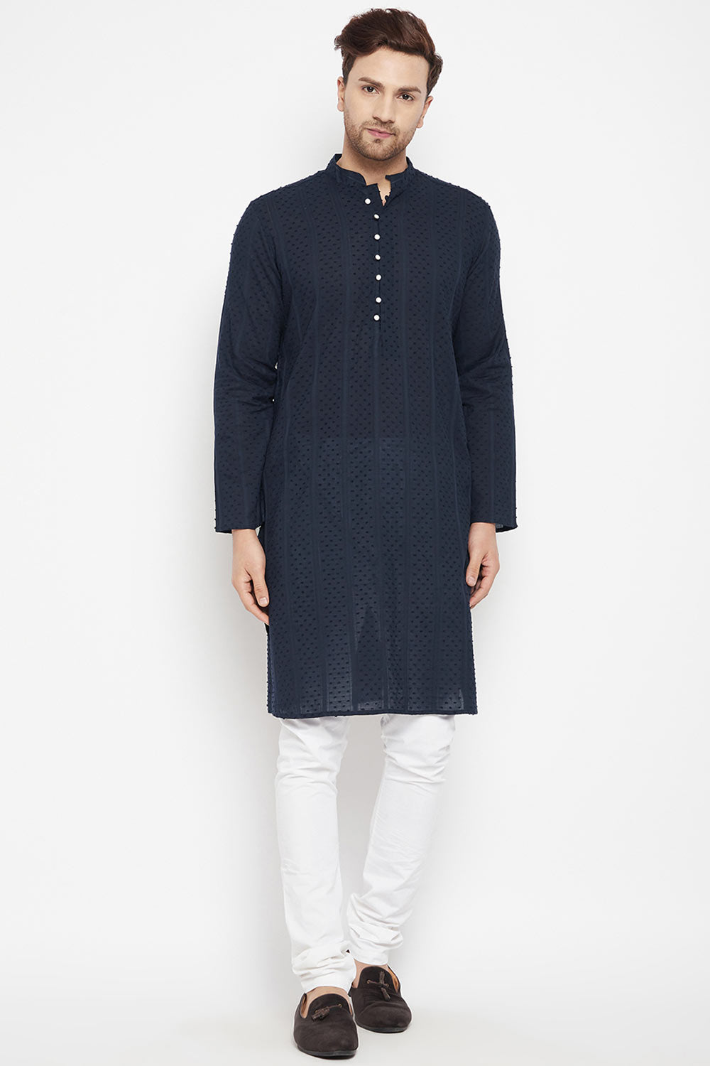 Buy Men's Pure Cotton Solid Kurta in Blue