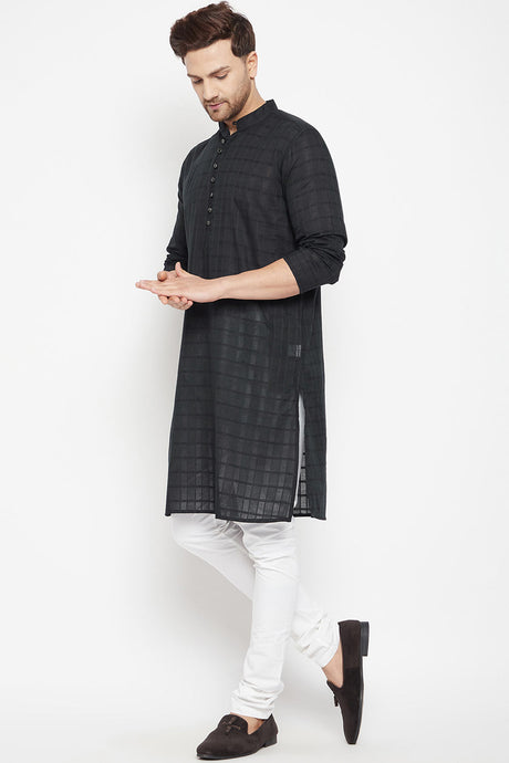 Buy Men's Pure Cotton Solid Kurta in Black