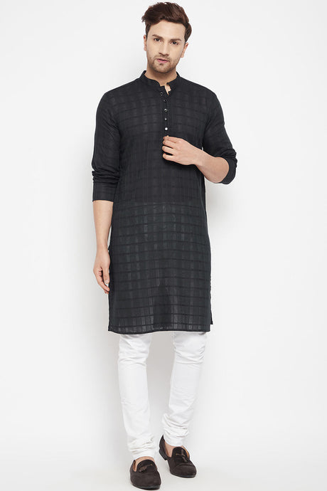 Buy Men's Pure Cotton Solid Kurta in Black