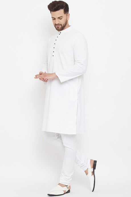 Buy Men's Blended Cotton Solid Kurta in White - Front