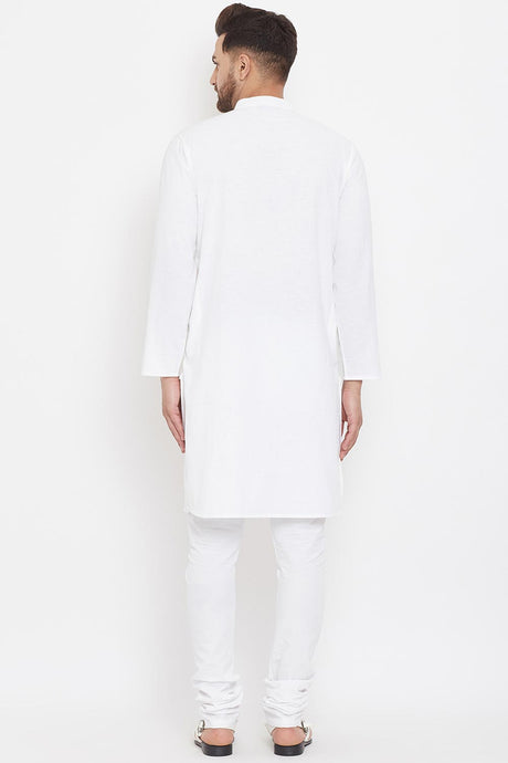 Buy Men's Blended Cotton Solid Kurta in White - Zoom In