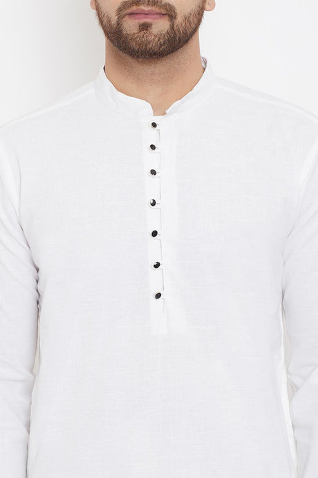 Buy Men's Blended Cotton Solid Kurta in White - Zoom Out