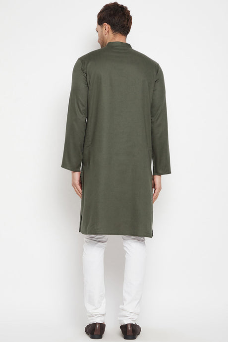 Buy Men's Pure Cotton Solid Kurta in Green