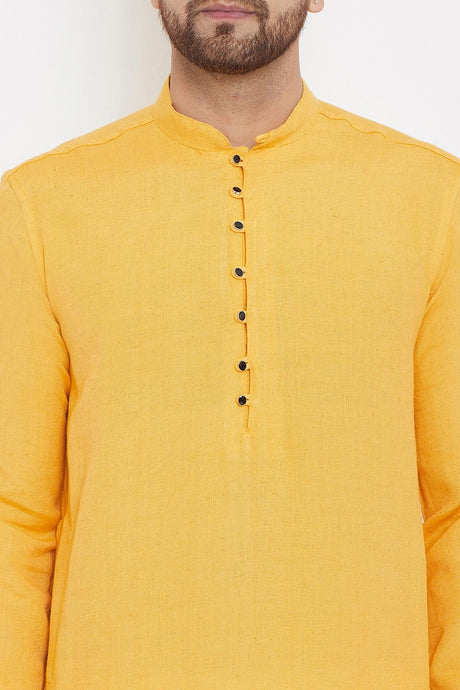 Buy Men's Blended Cotton Solid Kurta in Yellow - Zoom Out