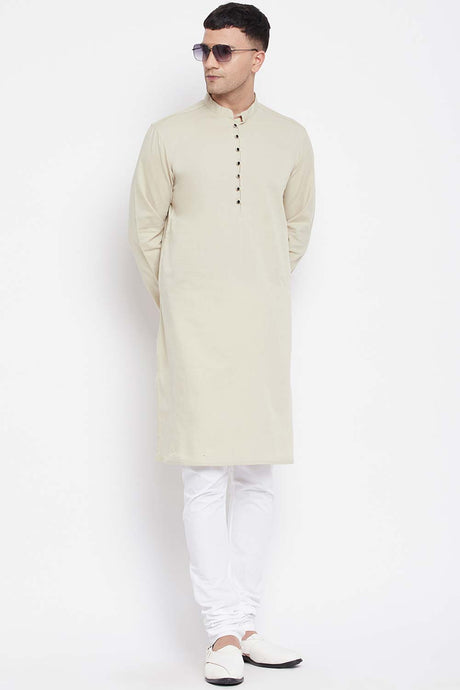 Buy Men's Pure Cotton Woven Long Kurta in Navy Blue - Front