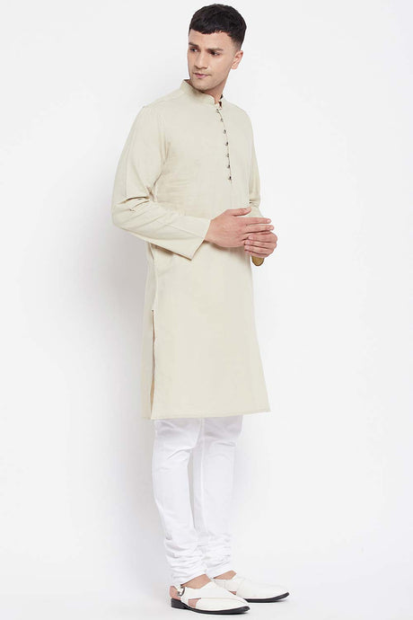 Buy Men's Pure Cotton Woven Long Kurta in Navy Blue - Side