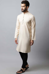 Men's Light Cream Solid Full Sleeve Long Kurta Top