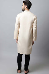 Men's Light Cream Solid Full Sleeve Long Kurta Top