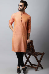 Men's Light Red Self-Design Full Sleeve Long Kurta Top (LPP-STR1199-RSC)