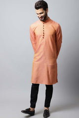 Men's Light Red Self-Design Full Sleeve Long Kurta Top (LPP-STR1199-RSC)