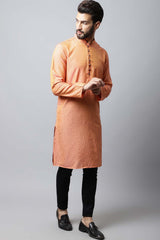 Men's Light Red Self-Design Full Sleeve Long Kurta Top (LPP-STR1199-RSC)