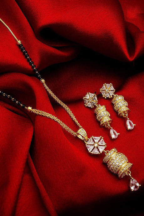  Buy Women's Alloy Mangalsutra and Earrings Set in Gold and White Online
