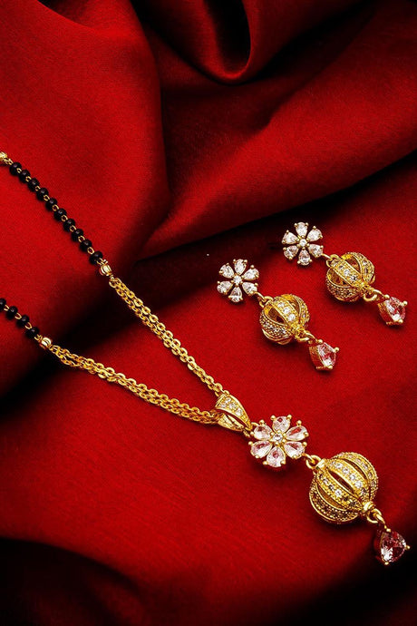 Buy Women's Alloy Mangalsutra and Earrings Set in Gold and White Online