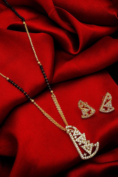 Buy Women's Alloy Mangalsutra and Earrings Set in Gold and White Online