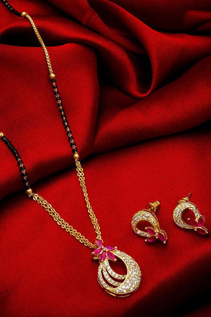  Buy Women's Alloy Mangalsutra and Earrings Set in Gold and White Online