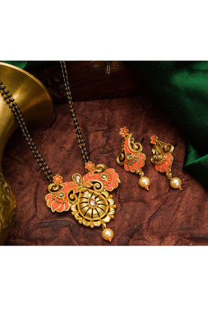 Women's Alloy Mangalsutra Set In Gold And Orange