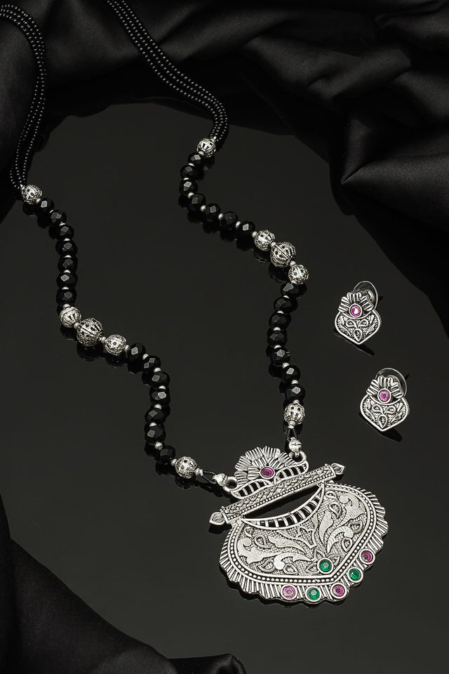 Buy Women's Oxidized Mangalsutra Set in Silver