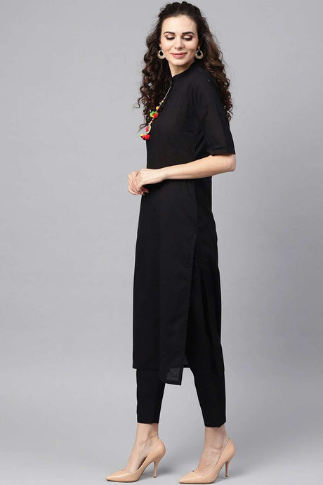 Buy Solid Black Pant Suit Set And Bhagalpuri Multi Colored Dupatta Online