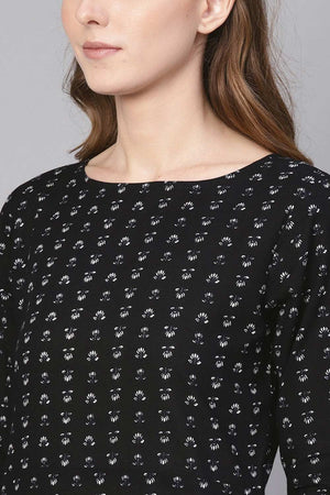 Buy Black & White Cotton geometric Printed Straight Kurta Online - Zoom In