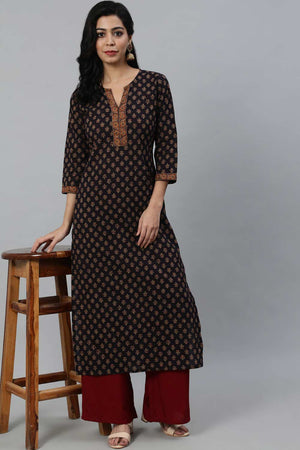 Buy Purple Cotton Floral Printed Straight Kurta Online