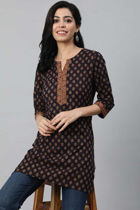 Buy dark Purple Cotton Floral Printed Straight Tunic Online