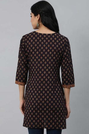 Buy dark Purple Cotton Floral Printed Straight Tunic Online - Side